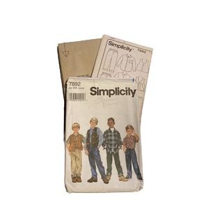 Simplicity Boys' Shirt,Vest,Pants Pattern 7892 Sizes 3,4,5,6. UNCUT, New. Fall